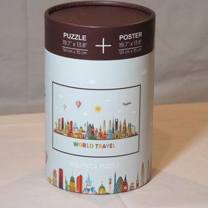 world travel puzzle with famous skyline buildings from world.